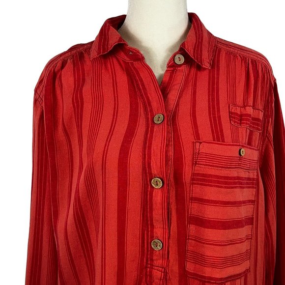 We The Free Oversized Orange on Orange-Red Stripes Popover Shirt Size XS - Picture 9 of 14